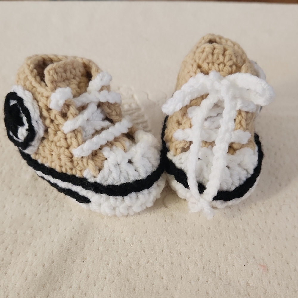 Tan and White Baby Walker Crochet Shoes